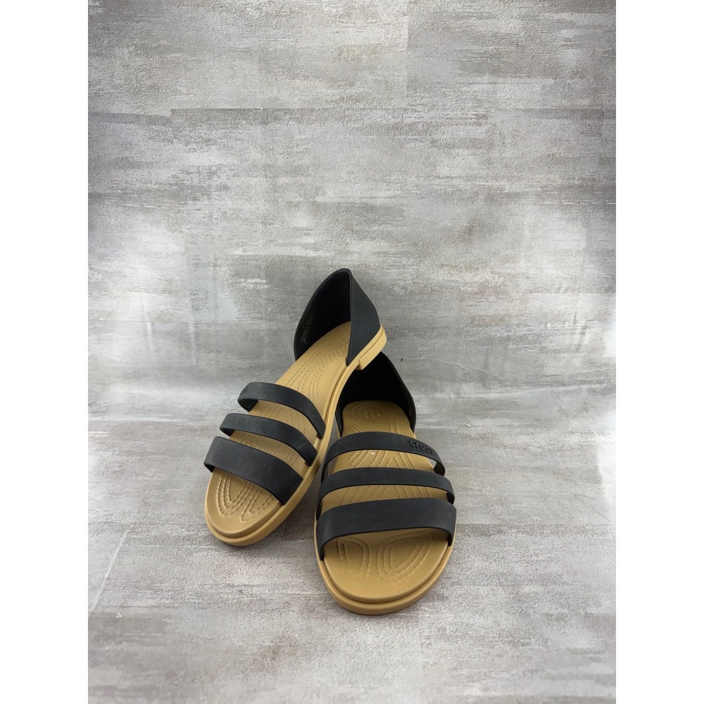 Crocs Women Black Tan Swiftwater Strappy Sandal Sz 6